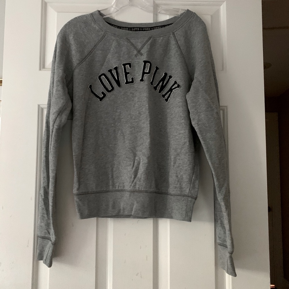 PINK grey crew neck sweatshirt